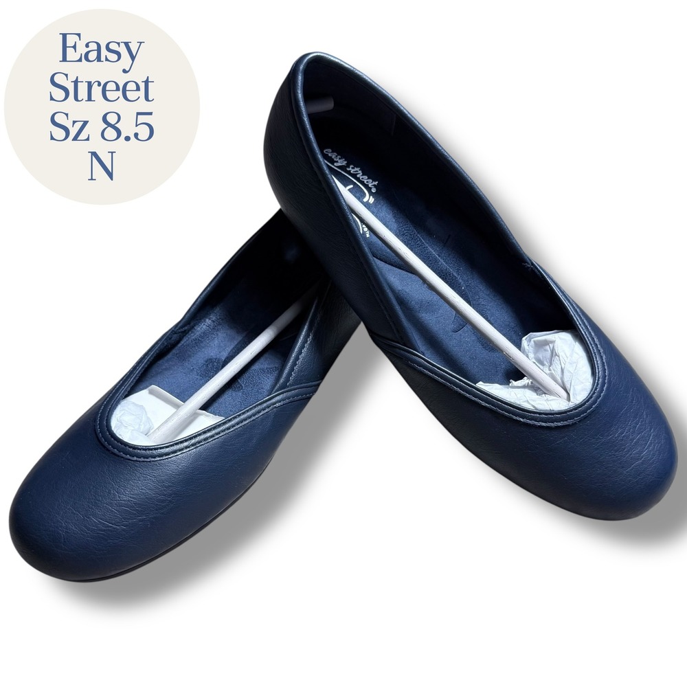New Easy Street Comfort Wave Navy Blue Ballet Flats Womens Size 8.5 N Narrow